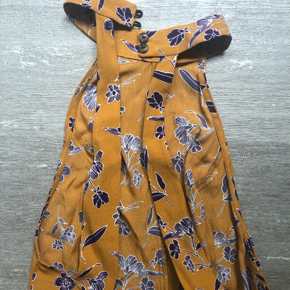 Yellow summer dress w purple flowers - Picture 5 of 9